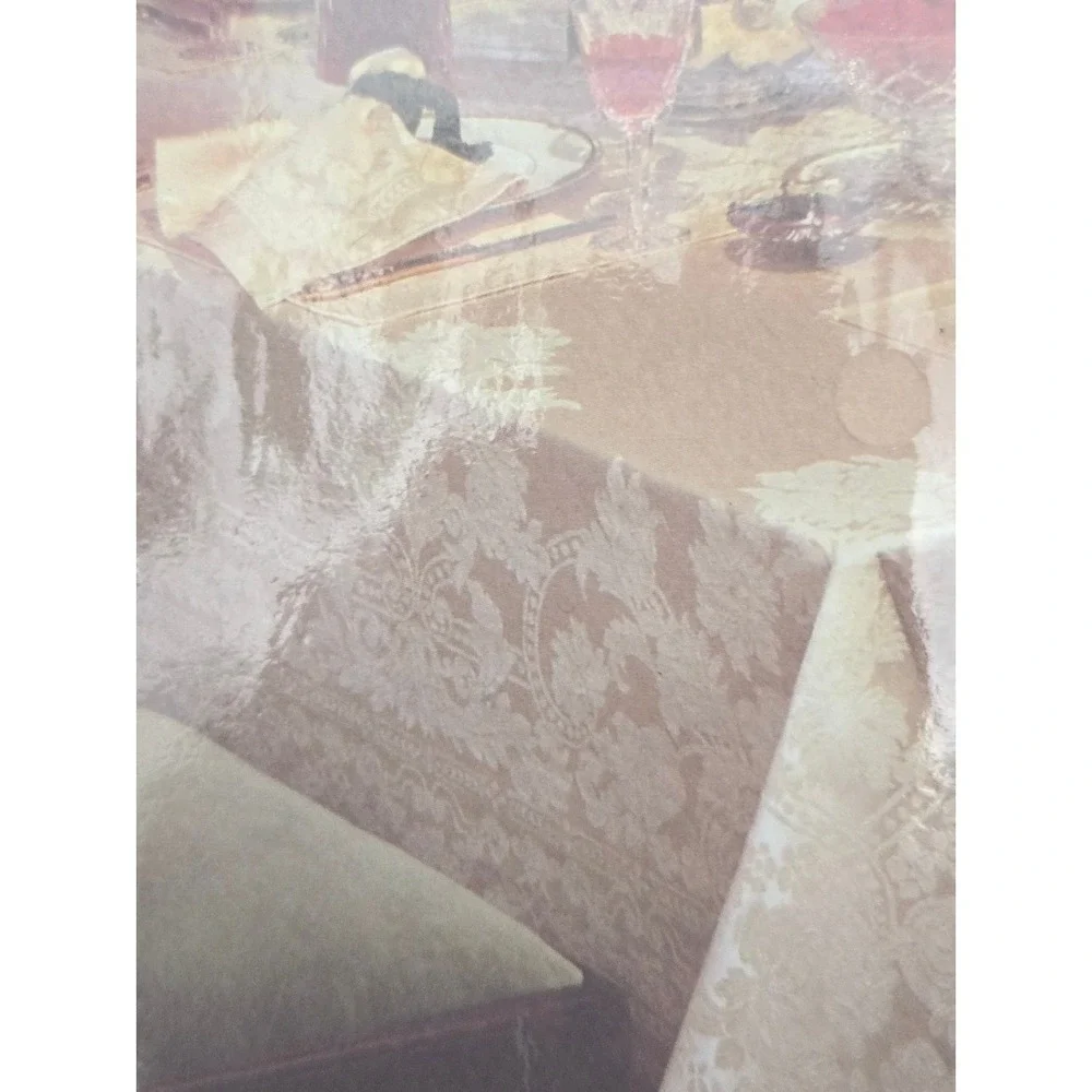 Waterford Linens Ardmore Tablecloth 60x104 Oblong Champagne Damask NIP